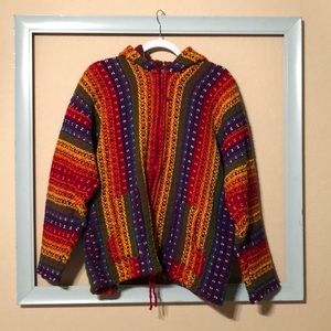 Wacky handmade rainbow knit hooded jacket